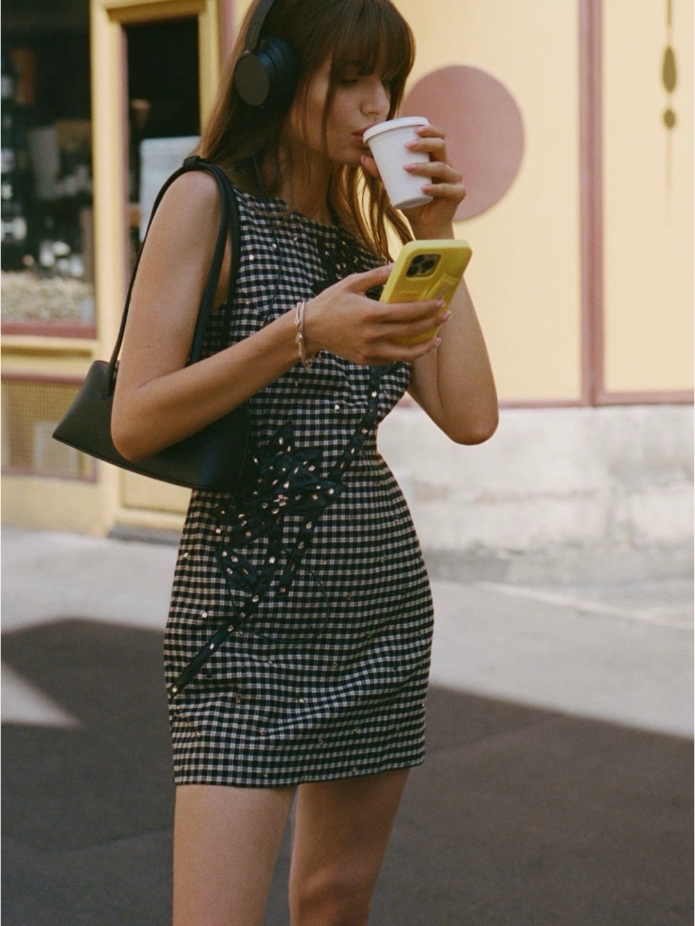 NWT Anthropologie sleeveless Black & White Gingham Sheath Dress with Floral Appl - Picture 2 of 4